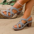 thumbnail image 3 of Women's Heeled Sandals Open Toe Chunky Heels Adjustable Ankle Strap Hollow out Soft Leather Dress Shoes Ladies Summer Casual Footwear Gray Size 9, 3 of 7