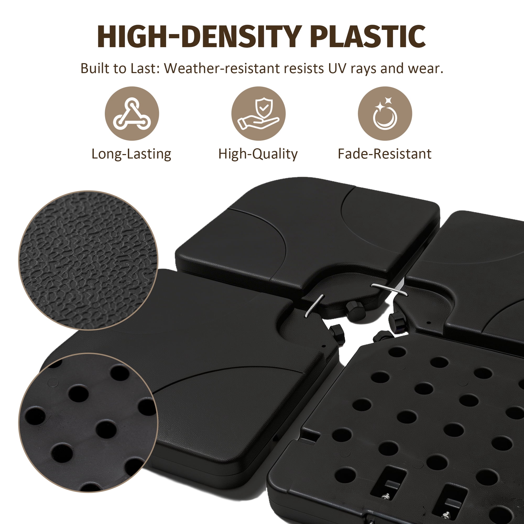 Jopath 4-Piece Cantilever Offset Patio Umbrella Stand Square Base Plate Set w/ Easy-Fill Spouts & Secure Lock Pins for Backyard,Lawn,Pool,Black