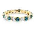 thumbnail image 2 of Gem Stone King 18K Yellow Gold Plated Silver Round London Blue Topaz and White Created Sapphire Eternity Band Ring for Women (1.30 Cttw, Gemstone Birthstone, Size 5), 2 of 6