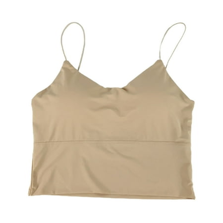 Women Bra Vest Seamless Padded Wireless Spaghetti Strap Full Cup Solid Color Summer Camis Tank Top Lady Bottoming Underwear -Khaki One Size
