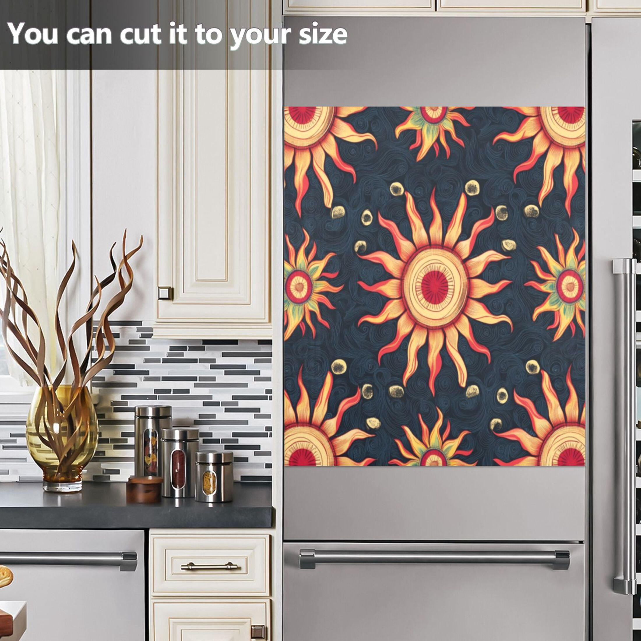 Dishwasher Magnetic Sticker 23x26 Inch Refrigerator Magnetic Sticker Washing Machine Magnetic Sticker Kitchen Panel Magnetic Sticker Home Decor Cartoon Sun Seamless