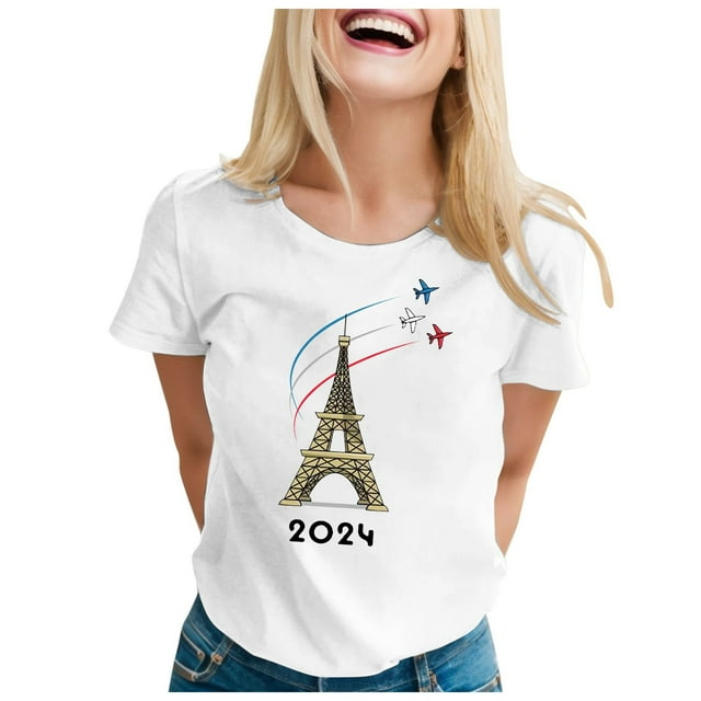 TINZ T-Shirt pour Femmes Été Manches Courtes Col Rond Motif Haut Décontracté Chemises de Football pour Femmes T-Shirt Manches Courtes