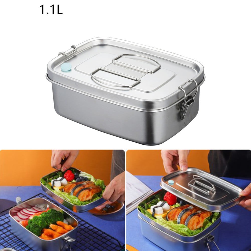 1Pc Stainless Steel Bento Box Metal Lunch Box Food Storage Containers Metal Lunch Container, Lockable Clips to Leak Proof, Reusable Dishwasher Safe Lunch Snack Boxes for Work, Picnic (1100ml)