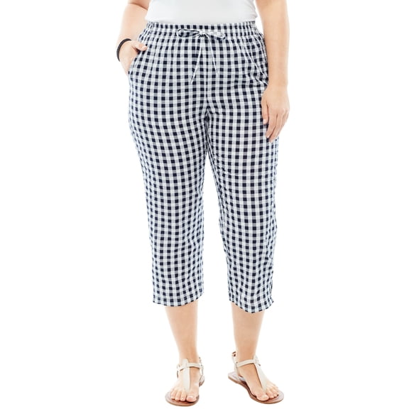 Woman Within Plus Size Petite Seersucker Pull-On Elastic-Waist Capri Pants