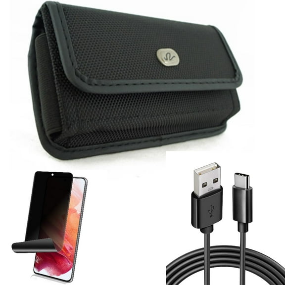Privacy Screen Protector & 6ft USB Cable & Case Belt Clip for Samsung Galaxy S22 (6.1") - TPU Film Fingerprint Works & Type-C Charger Cord & Rugged Holster Accessory Bundle