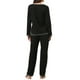 thumbnail image 3 of Conjunto de pijama para mujer INSPIRE CHIC, camiseta de manga larga y pantalones largos con bolsillo, conjunto de dormir de 2 piezas, negro, 3 of 6