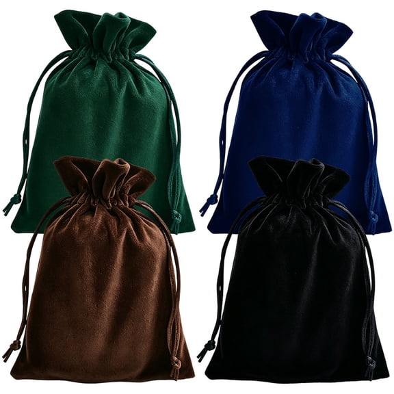 4 Pieces of Velvet Drawstring Pouches, 7.08 x 5.11 Inch Multi‑Purpose Storage Bags for Jewelry, Wedding Favors, Candy and Christmas Gifts