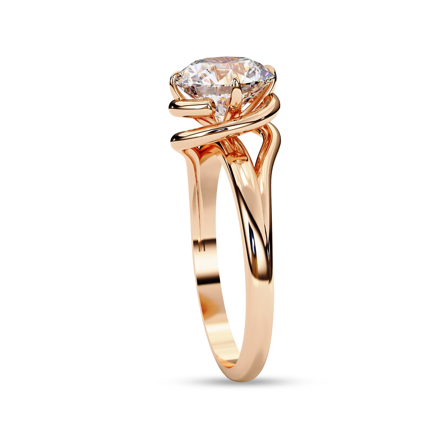 Bypass Engagement Promise Rings for Women | Center 7MM Round Lab Created Moissanite Solitaire Promise Rings in 14K Solid Rose Gold Jewelry Gift for Her, Ring Size 10