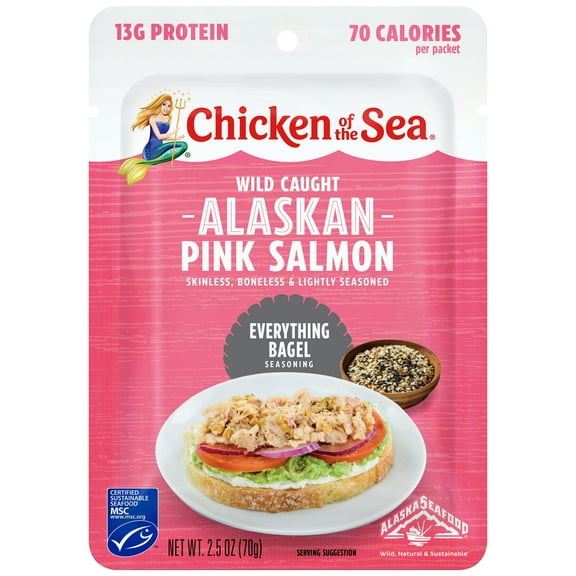 Chicken of the Sea Wild Caught Alaskan Pink Salmon, Everything Bagel Seasoning Packet 2.5 oz