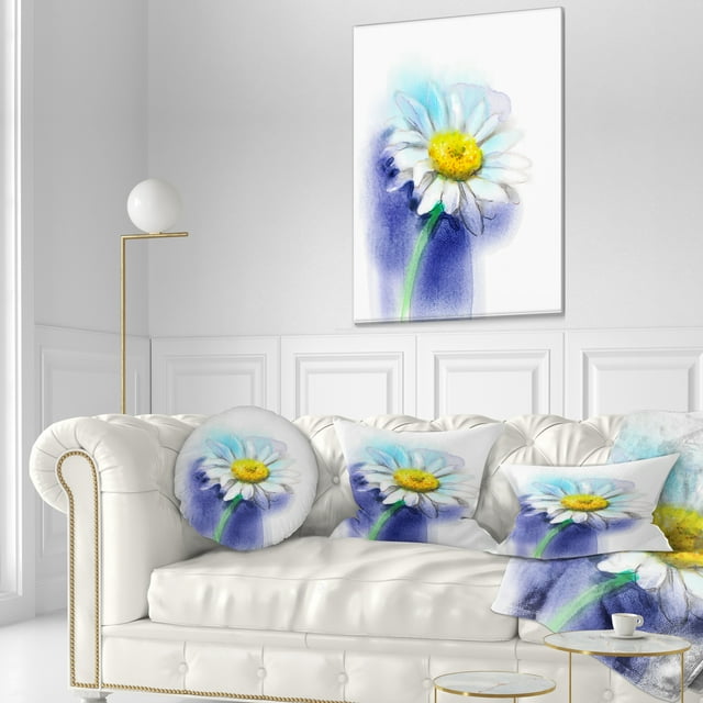 White Gerbera Daisy in Blue - Large Flower Canvas Wall Art