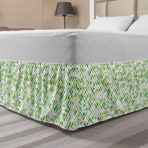 Artwork Bed Skirt, Geometrical Repetitive Small and Big Circle Pattern Modern Art, Elastic Bedskirt Dust Ruffle Wrap Around for Bedding Decor, 4 Sizes, Olive Green Lime Green, by Ambesonne