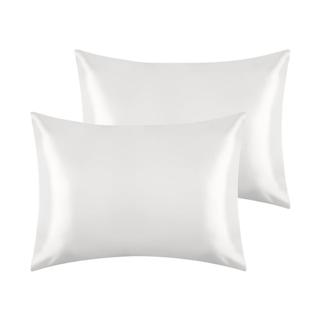 Juego de 2 fundas de almohada de satén REGALWOVEN para el cabello y la piel con cierre de sobre Reina Blanco