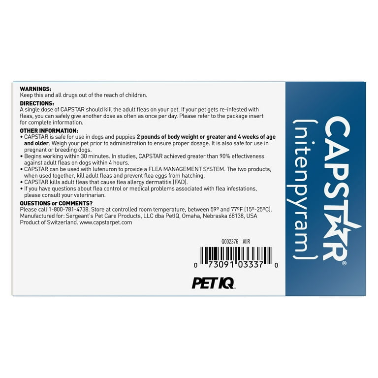 CAPSTAR Flea Treatment Medicine for Small Dogs Puppies 2 25 lbs Fast Acting Oral Medication 6 Tablets 11.4 mg Walmart