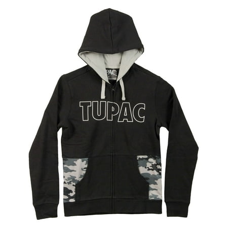 Tupac Men's  Zippered Hooded Sweatshirt Black
