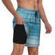 thumbnail image 2 of Balery Teal Turquoise Fluid Stripes Bañador para hombre, shorts de playa de secado rápido con entrepierna y forro de compresión-X-Large, 2 of 6