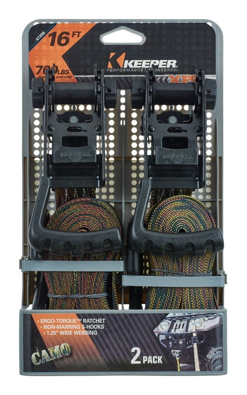 Keeper 47356 Tie Down Strap, Camouflage, 16', 2 Pack