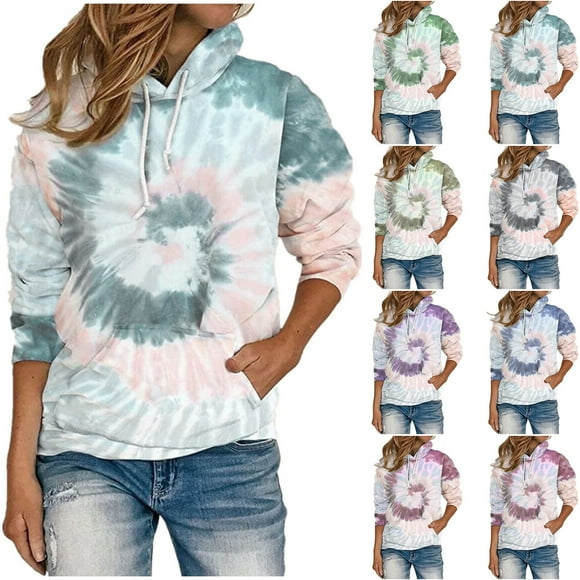 DDAPJ pyju Oversized Tie Dye Hoodie for Women Clearance Sales,Teen Girls Y2K Fall Fashion Hoodies Plus Size Loose Casual Hooded Sweatshirt with Kangaroo Pocket S - 5XL