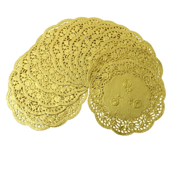 FRCOLOR 100Pcs Golden Round Lace Doilies Paper For Cake Package Lining And Table Plate Decoration