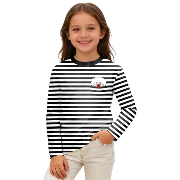 Tiijoy Stripe T-Shirt for Girls Long Sleeve Crew Neck T Shirt Casual Soft Comfy Tee Top, Sizes 3-14