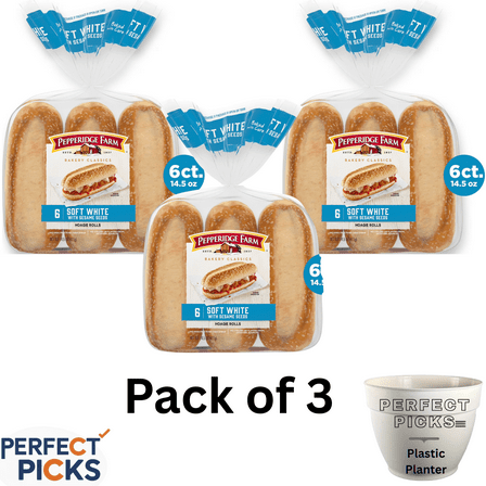 Pepperidge Farm Bakery Classics Soft White with Sesame Seeds Hoagie Rolls, 6-Pack Bag  ( Pack of 3 )