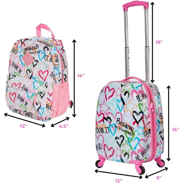 JUSTICE GIRLS ROLLING SUITCASE HARD SHELL LUGGAGE ZEBRA PRINT HEART CARRY  ON KID
