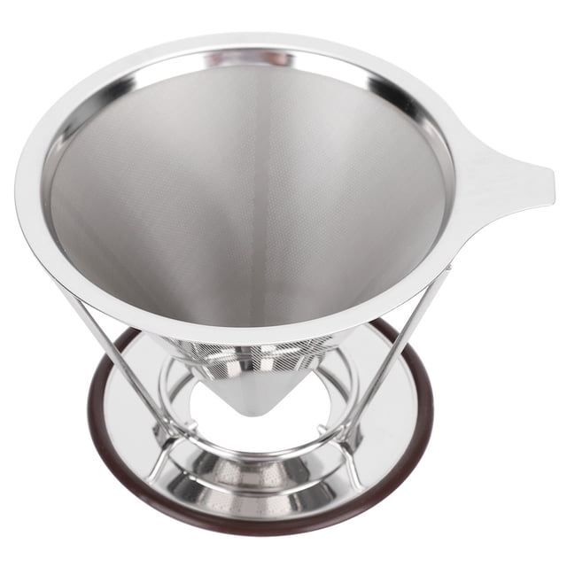 Vierta el gotero de café, filtro de café de doble capa de acero inoxidable reutilizable con estante, accesorios para hacer café para café en casa