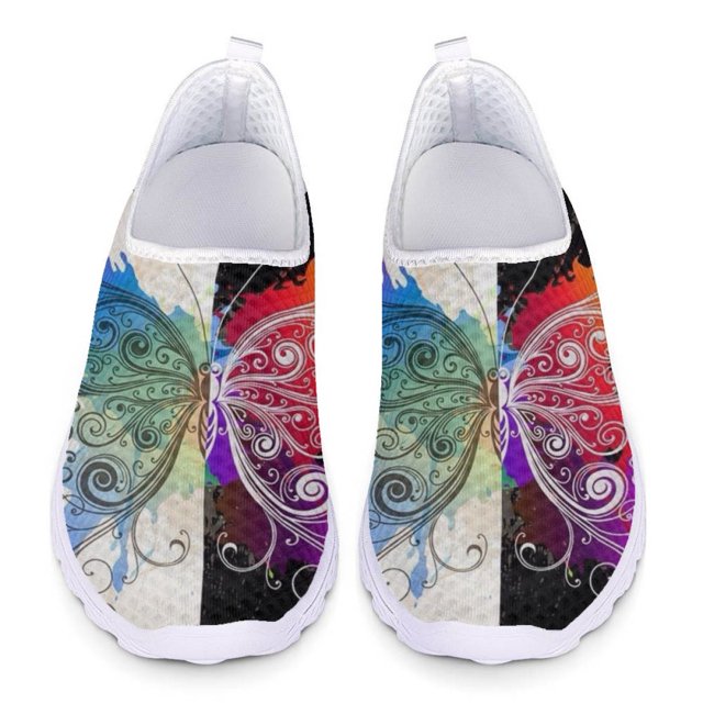 Zapatos planos informales para mujer, zapatillas con estampado de mariposas en 3D, de malla transpirable, para caminar al aire libre, para verano y otoño