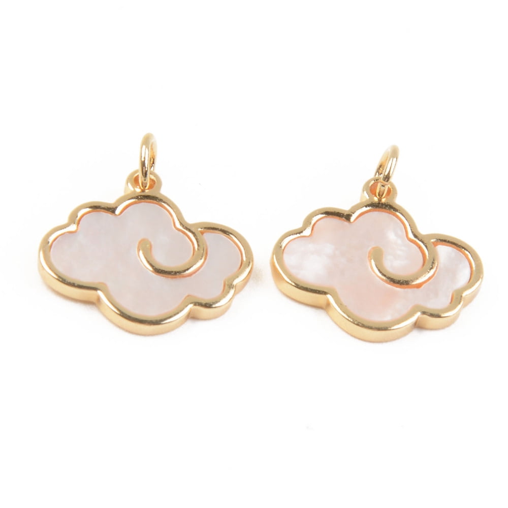 Natural White Shell Mother of Pearl Shell Pendants with Golden Brass Findings and Jump Ring Cloud Seashell Color 15x16.5x2mm Jump Ring: 5x0.8mm