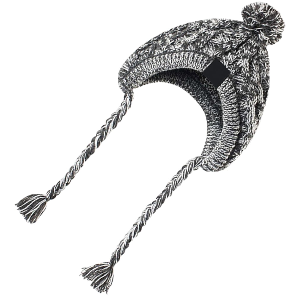 SOPOTUTU Grey Dog Hat with Ear Holes Knitted Warm Winter Pet Hat to Keep Dogs Cozy