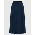 thumbnail image 3 of Dark Wash Denim A-Line Skirt Mid-Length Flared Hem Casual Style, 3 of 6