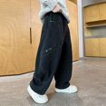 thumbnail image 2 of CPNG Boy's Fashionable Baggy Jeans Teen Boys Wide Leg Button Front Zipper Casual Loose Denim Trousers Streetwear(Black,11-13 Years), 2 of 8