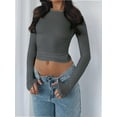 thumbnail image 3 of Womens Long Sleeve T Shirts Basic Scoop Neck Crop Tops Casual Slim Fitted Clothes Thermal Tee, 3 of 6