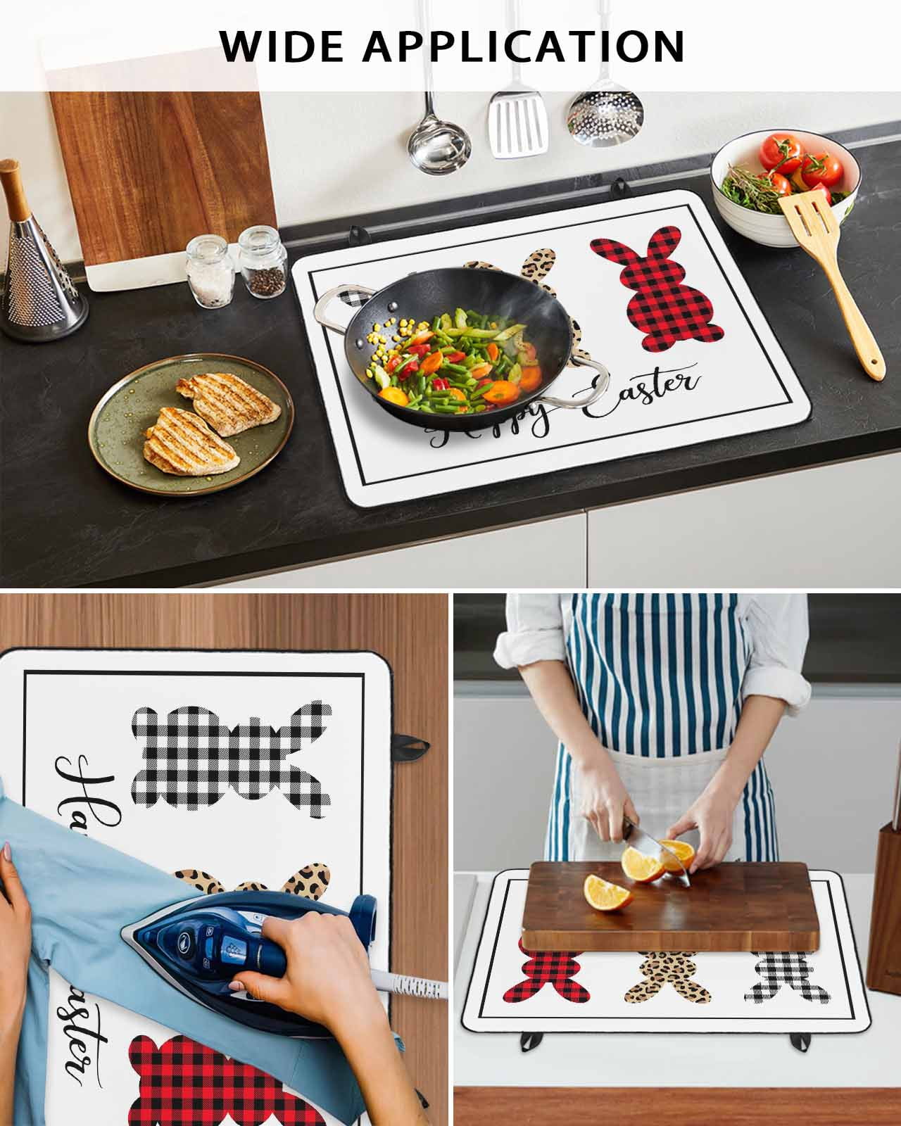 Large Induction Cooktop Protector Mat Easter Stove Top Covers for Electric Stove, Simple Leopard Print Buffalo Plaid Rabbits Bunny Decorative Stove Burner Cover Mats, Glass Top Stove Cover