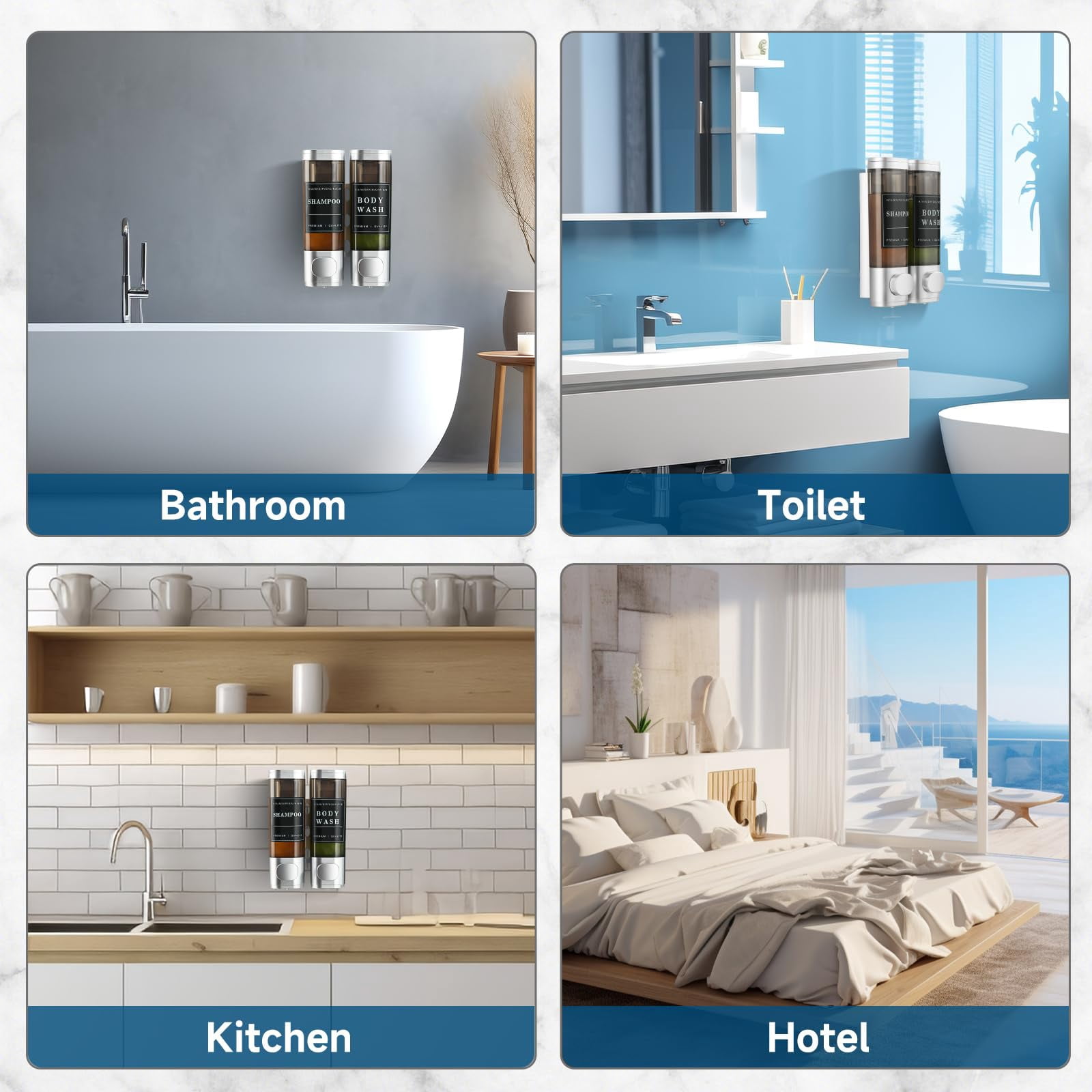Shampoo and Conditioner Dispenser,Shower Soap Dispenser 3 Chamber No Drill Wall-Mounted Large Capacity