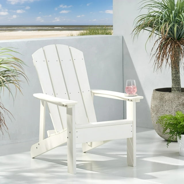 KUIKUI Classic Pure White Outdoor Solid Wood Adirondack Chair Garden Lounge Chair