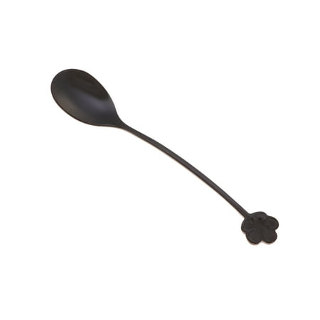 

Stainless Steel Coffee Spoon Chic Dessert Spoon Unique Four-leaf Clover Spoon Tableware Scoop for Home Restaurant (Black)