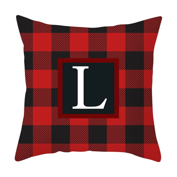 Yhmxh Fundas de cojín con estampado de piel de melocotón y veintiséis letras. Funda de cojín a cuadros.
