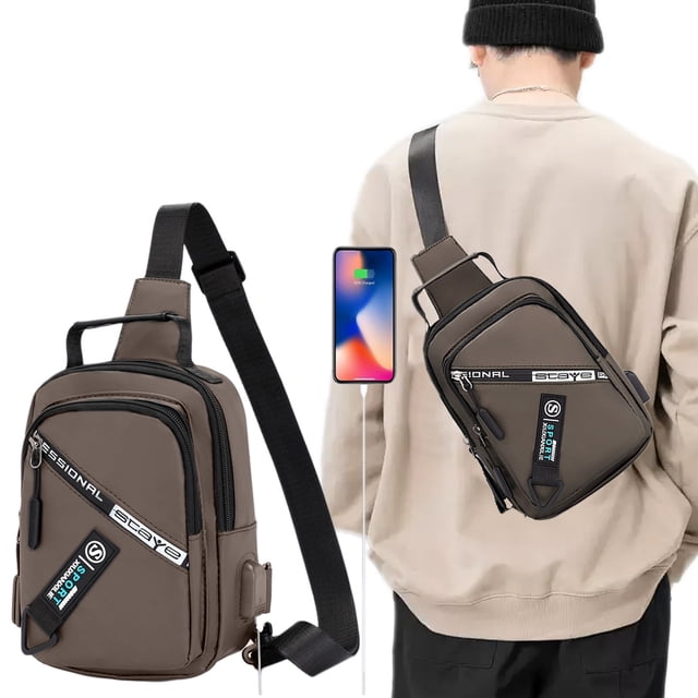 Organizadores de armario y almacenamiento, bandolera para hombre y mujer, mochila de hombro, bandolera, mochila cruzada con orificio para auriculares, ideal para senderismo, acampada, excursiones al a
