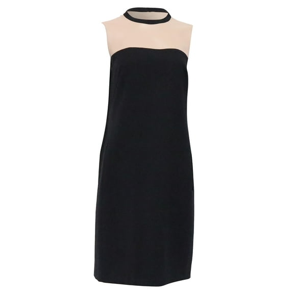Pre-Owned Akris Punto Color-Blocked Mini Shift Dress in Black and Beige Wool