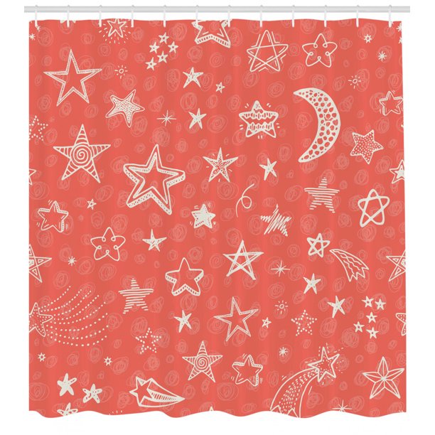 House Decor Shower Curtain Moon And Stars Theme Starry Night Shooting Star Space Galaxy Kids Doodle