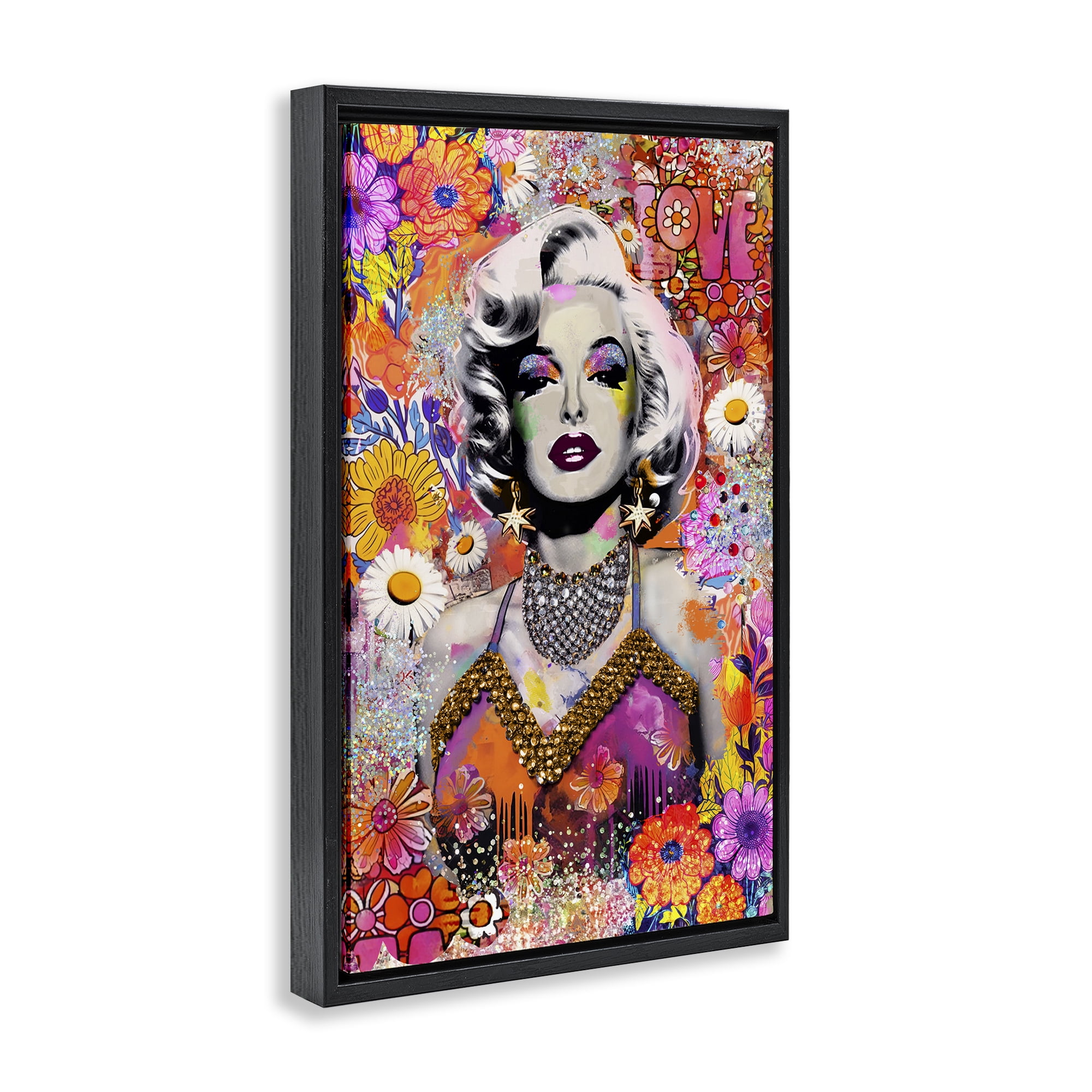Stupell Industries Hippie Bedecked Marilyn People Painting Black Floater Framed Canvas Art Print Wall Art, 21 x 31