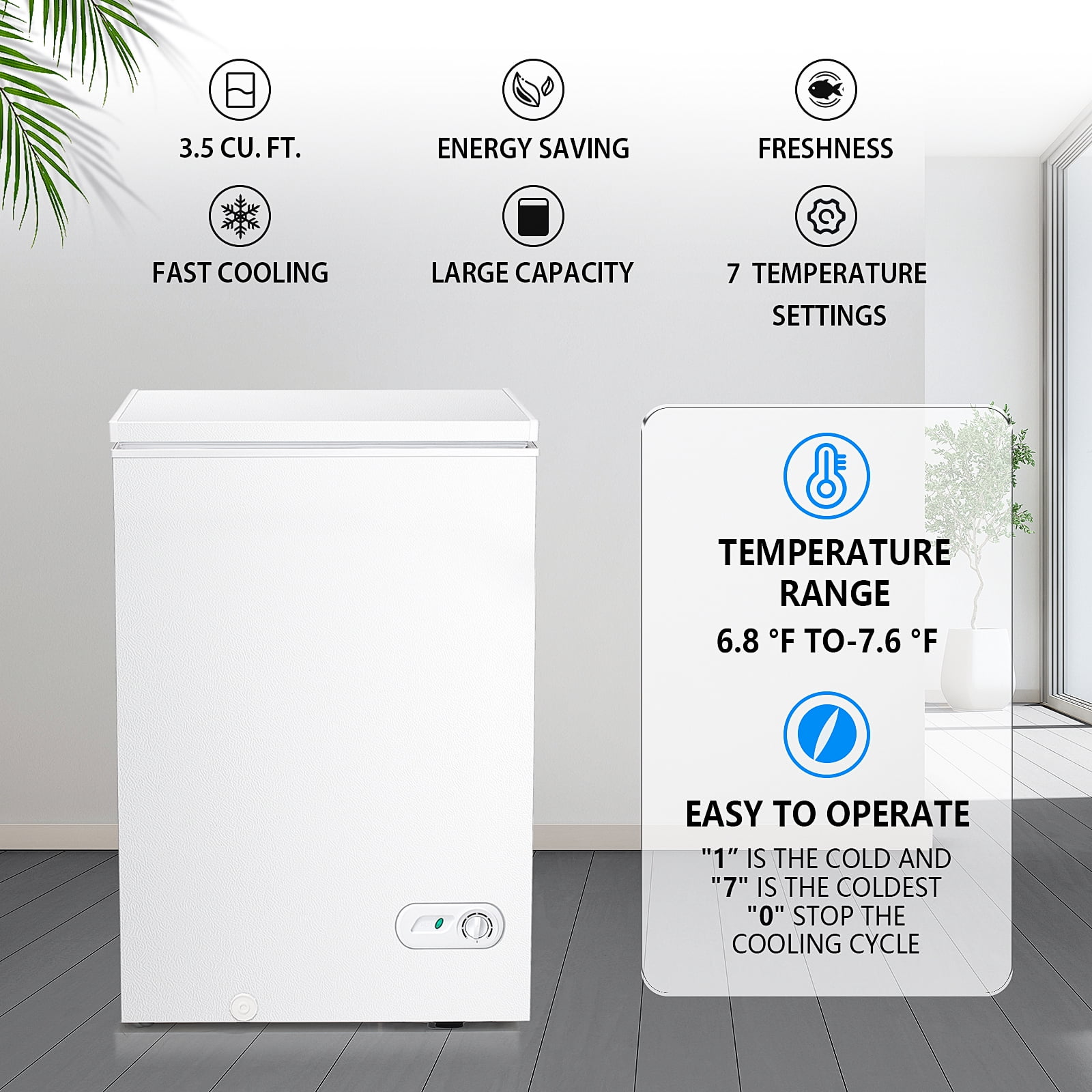 Moifoi 3.5 Cu.ft Chest Freezer w/ Removable Storage Basket & Top Open Door, Energy Saving, White