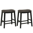 thumbnail image 3 of Yardi Yard 26" Counter Height Bar Stools Set of 2, Faux PVC Leather Barstools w/Padded Seat, Wood Frame, Max Load 330 Lbs, Wood Saddle Bar Stools, Brown, 3 of 6