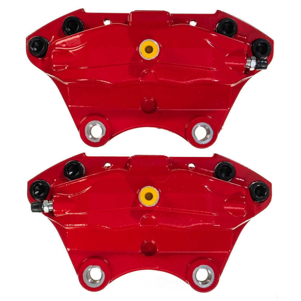 PowerStop S3858 Powder Coated Brake Caliper Pair - Front Red
