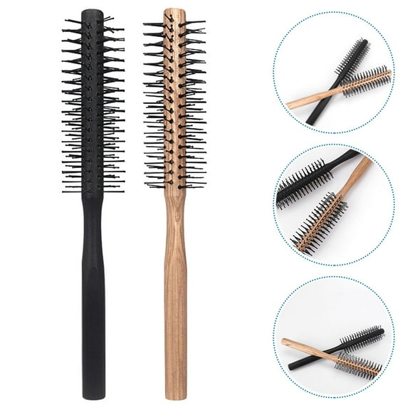 Milisten Compact Round Hairbrush, Nylon Bristles, Wooden Handle, Assorted Color, Styling for Curly Hair, 2Pcs