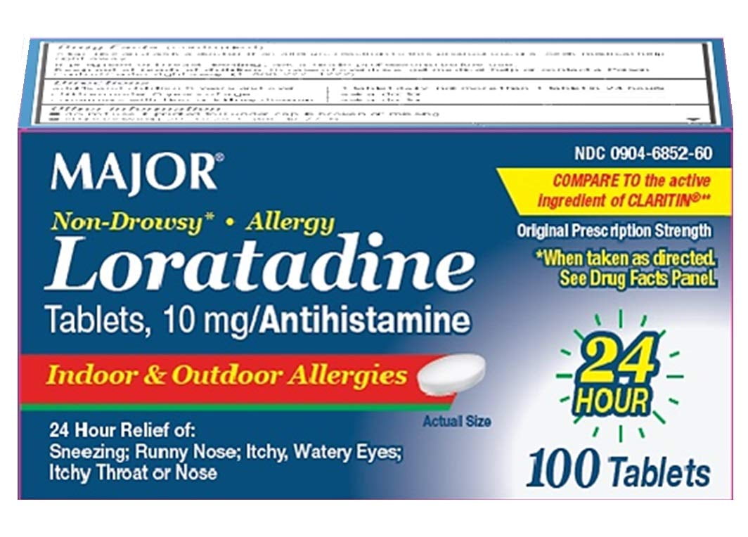 Major 10 mg Loratadine, Non-Drowsy 24 Hour Allergy Relief, 100 Tablets