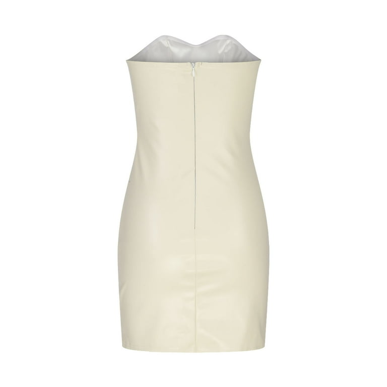Women's Sexy Off Shoulder PU Faux Leather Bodycon Corset Tube Dress Vintage  Strapless Ruched Mini Party Club Dresses - Walmart.com