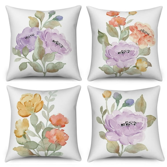 Dashan Pink Floral Throw Pillow Covers 18x18 Set of 4,Spring Flower Decorative Pillow Cases for Bedroom Sofa Couch