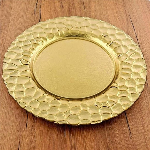 Red Pomegranate Collection 8533-1 13 in. Rocher Charger Plates, Gold - Set of 8
