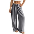 thumbnail image 2 of Minjewel Women's Loose Wide Leg Cotton Linen Pants with Drawstring, No Pocket Casual Trousers for Summer, Beach, and Daily Wear, Lightweight Breathable,Light Gray,M, 2 of 7
